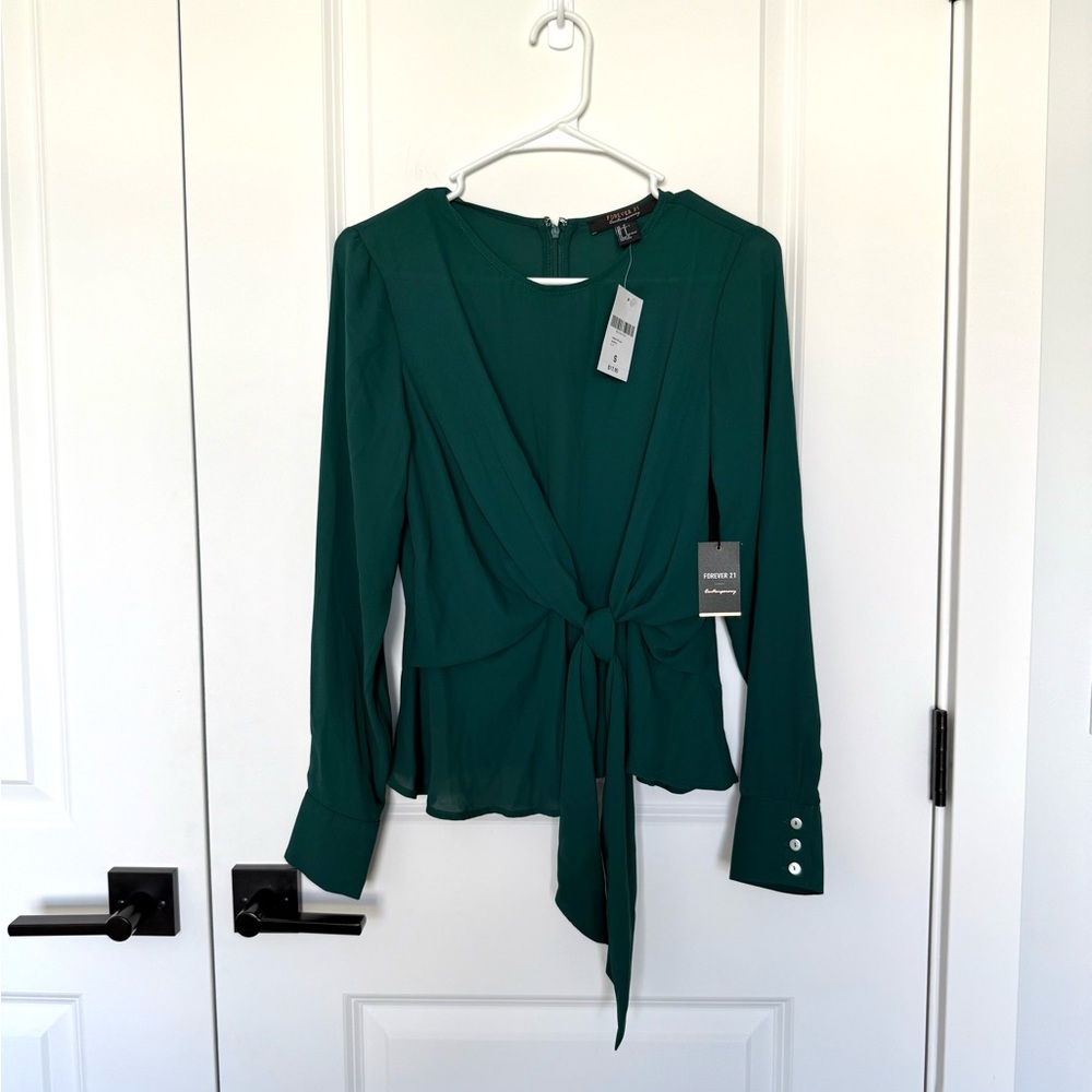 Forever 21 Tie-Front Green Blouse - Picture 2 of 5